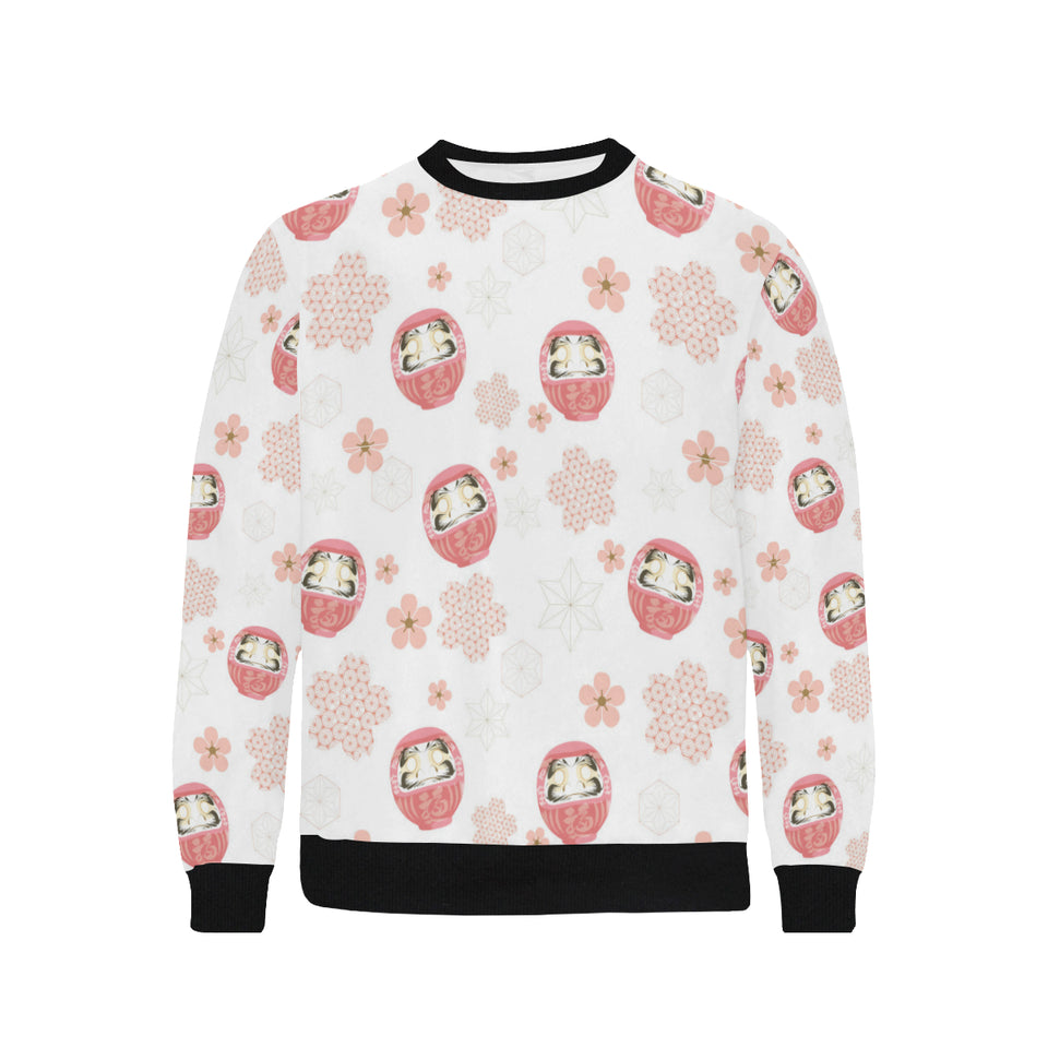 Daruma japanese wooden doll cherry blossom flower Men's Crew Neck Sweatshirt