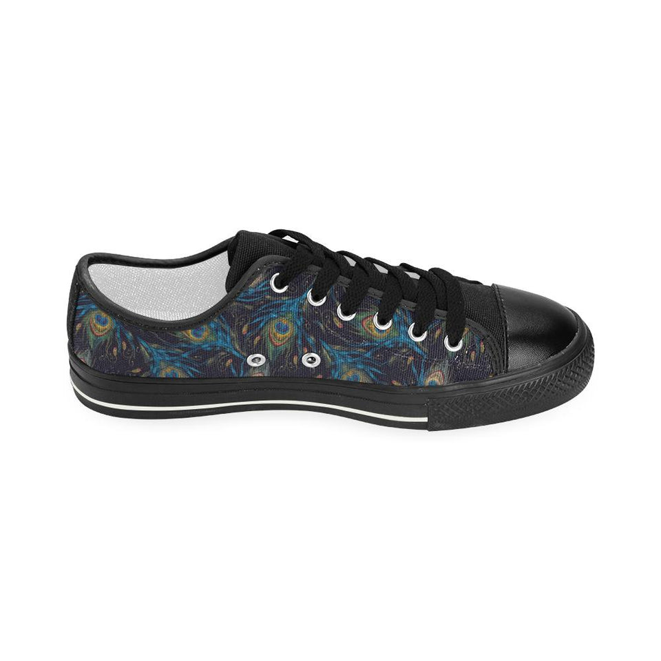 Beautiful peacock feather pattern Kids' Boys' Girls' Low Top Canvas Shoes Black