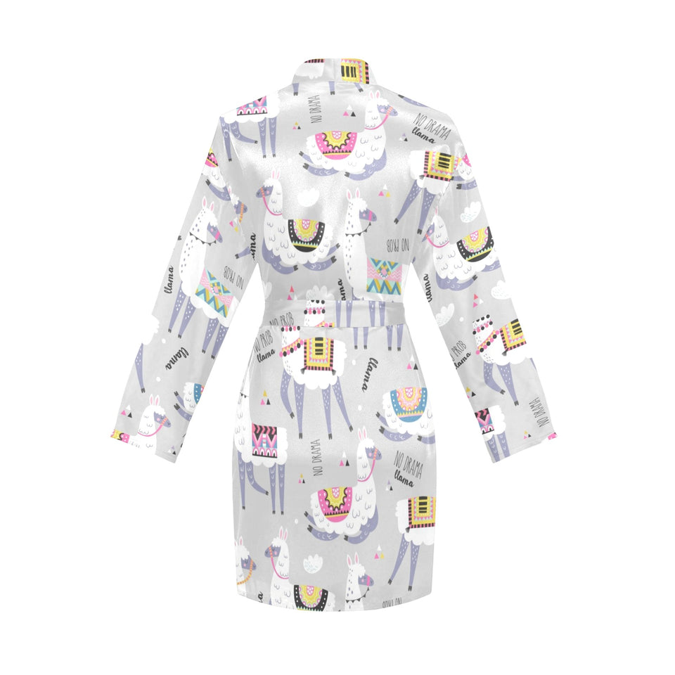 Cute Llama Alpaca pattern Women's Long Sleeve Belted Night Robe