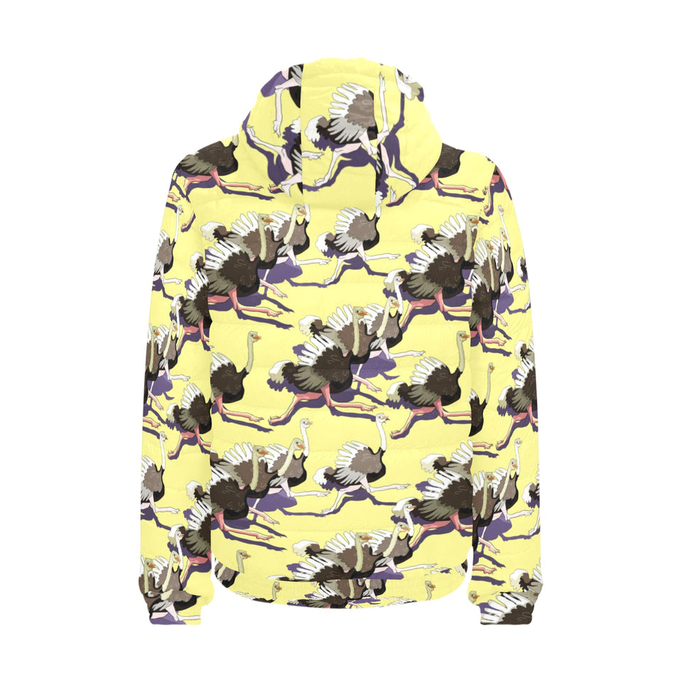 Ostrich Pattern Print Design 04 Men's Padded Hooded Jacket
