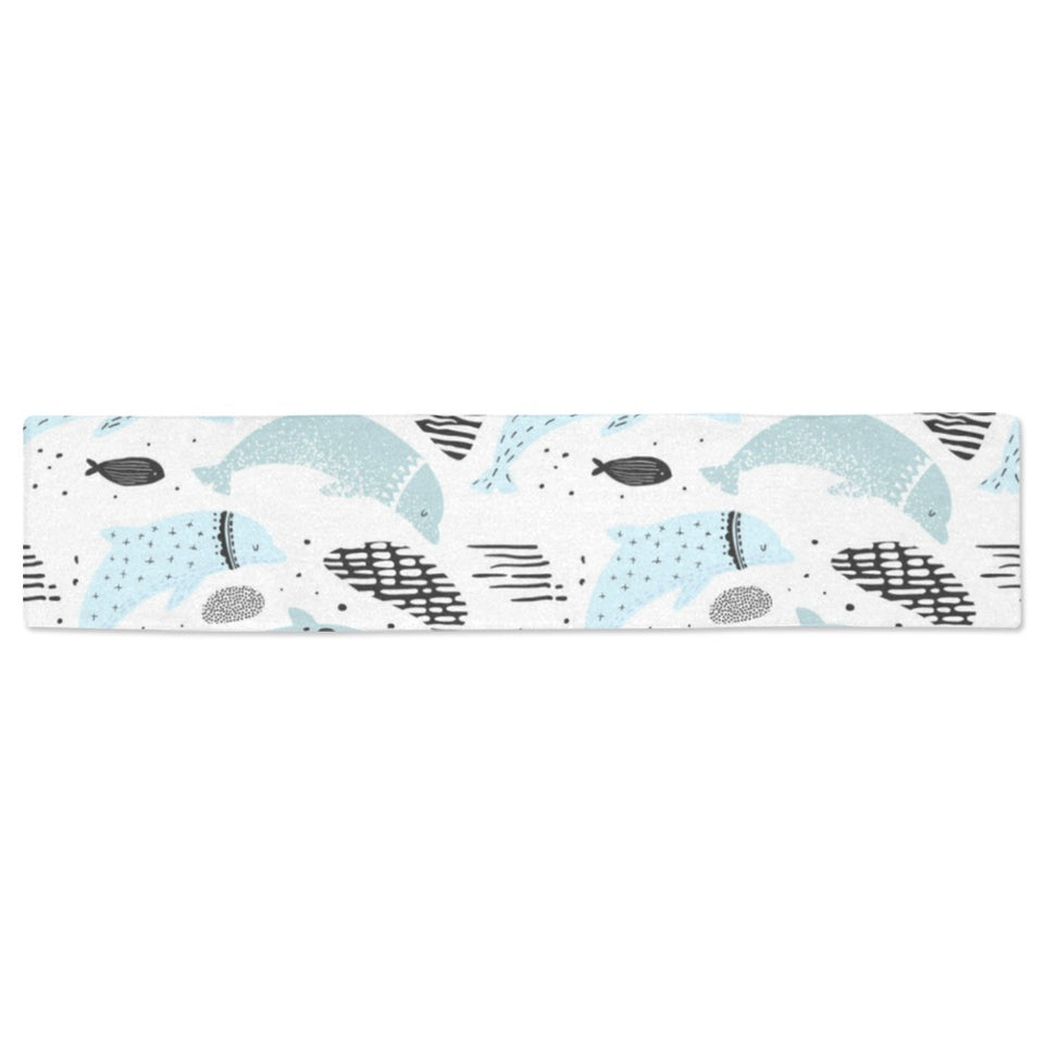 Cute dolphins Childish Style pattern Table Runner