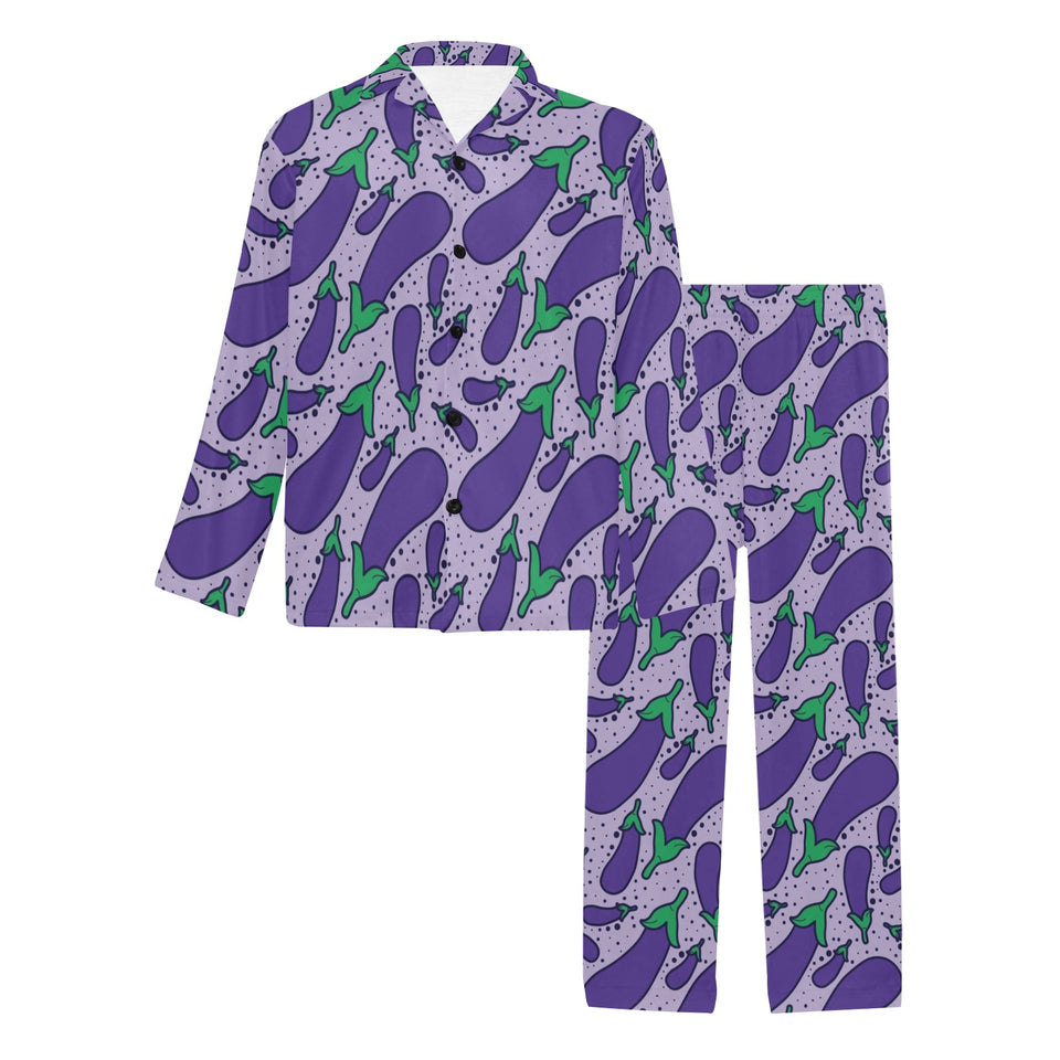 Eggplant Pattern Print Design 03 Men's Long Pajama Set