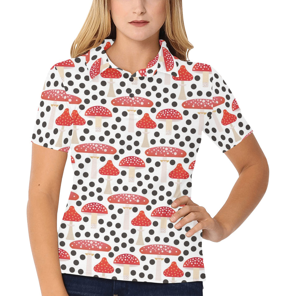Red mushroom dot pattern Women's All Over Print Polo Shirt