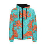 Octopus turquoise background Men's Padded Hooded Jacket