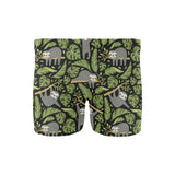 Cute sloths tropical palm leaves black background Men's Swimming Trunks