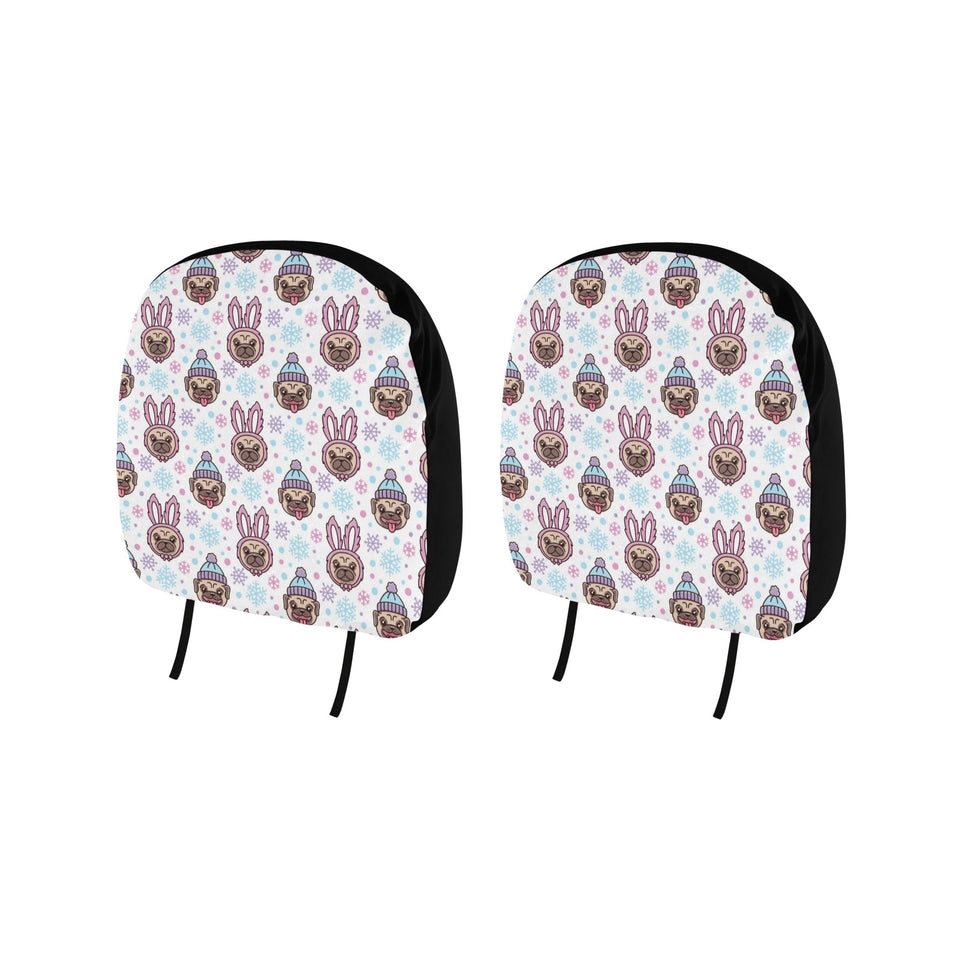 Cute pug hat rabbit costume pattern Car Headrest Cover