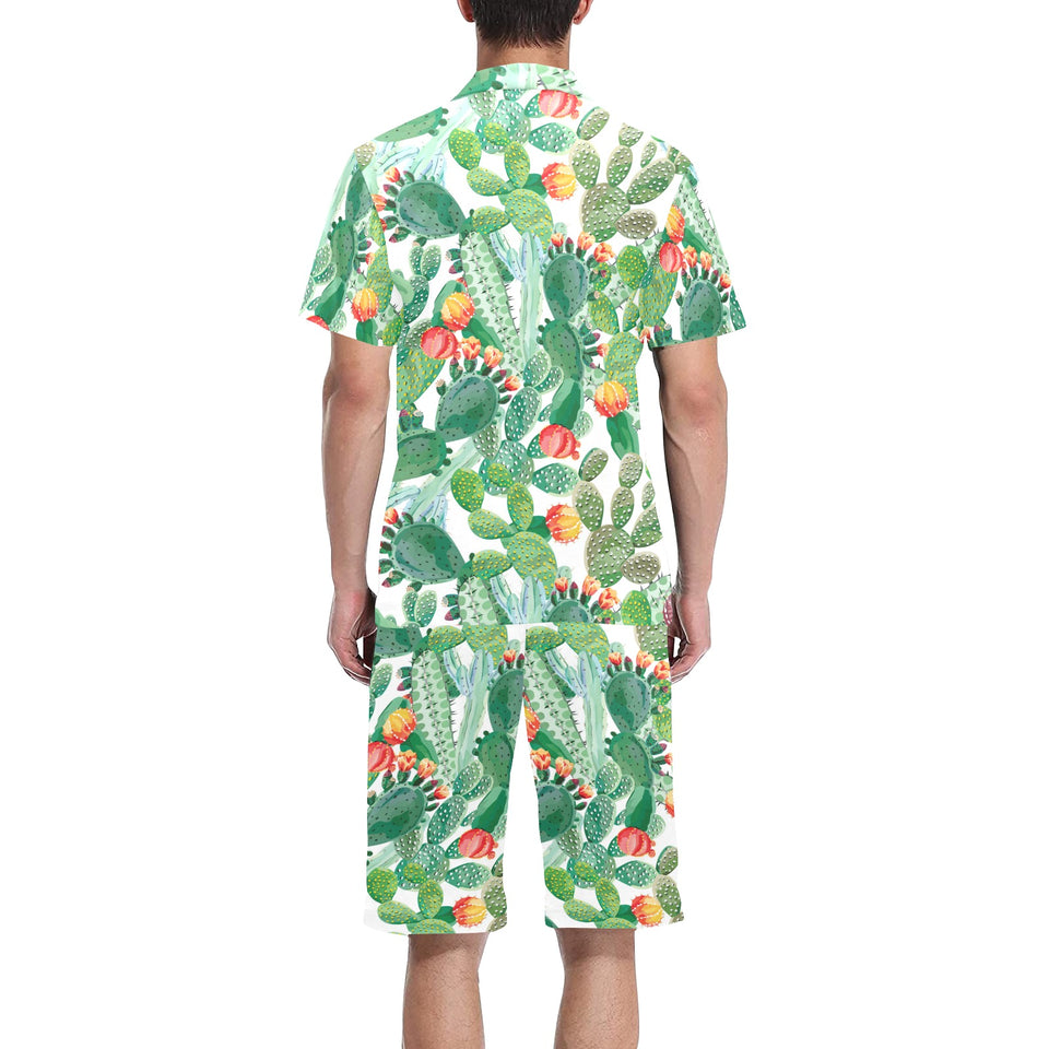 Cactus design pattern copy Men's V-Neck Short Pajama Set