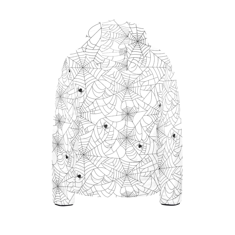 Spider web cobweb pattern white background Kids' Boys' Girls' Padded Hooded Jacket