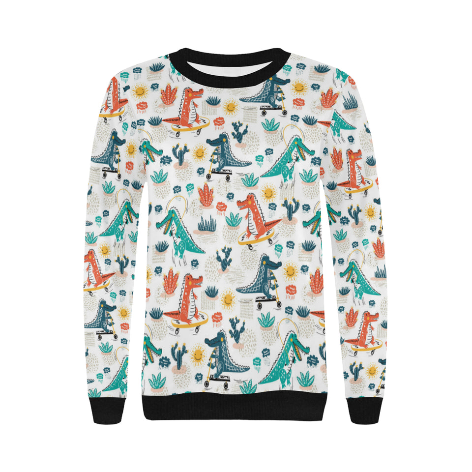 Cute Crocodile Pattern Women's Crew Neck Sweatshirt