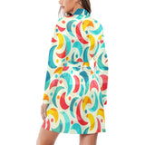 Colorful moon pattern Women's Long Sleeve Belted Night Robe