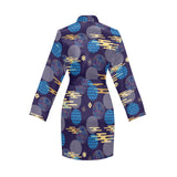 Blue japanese pattern cloud wave flower Women's Long Sleeve Belted Night Robe
