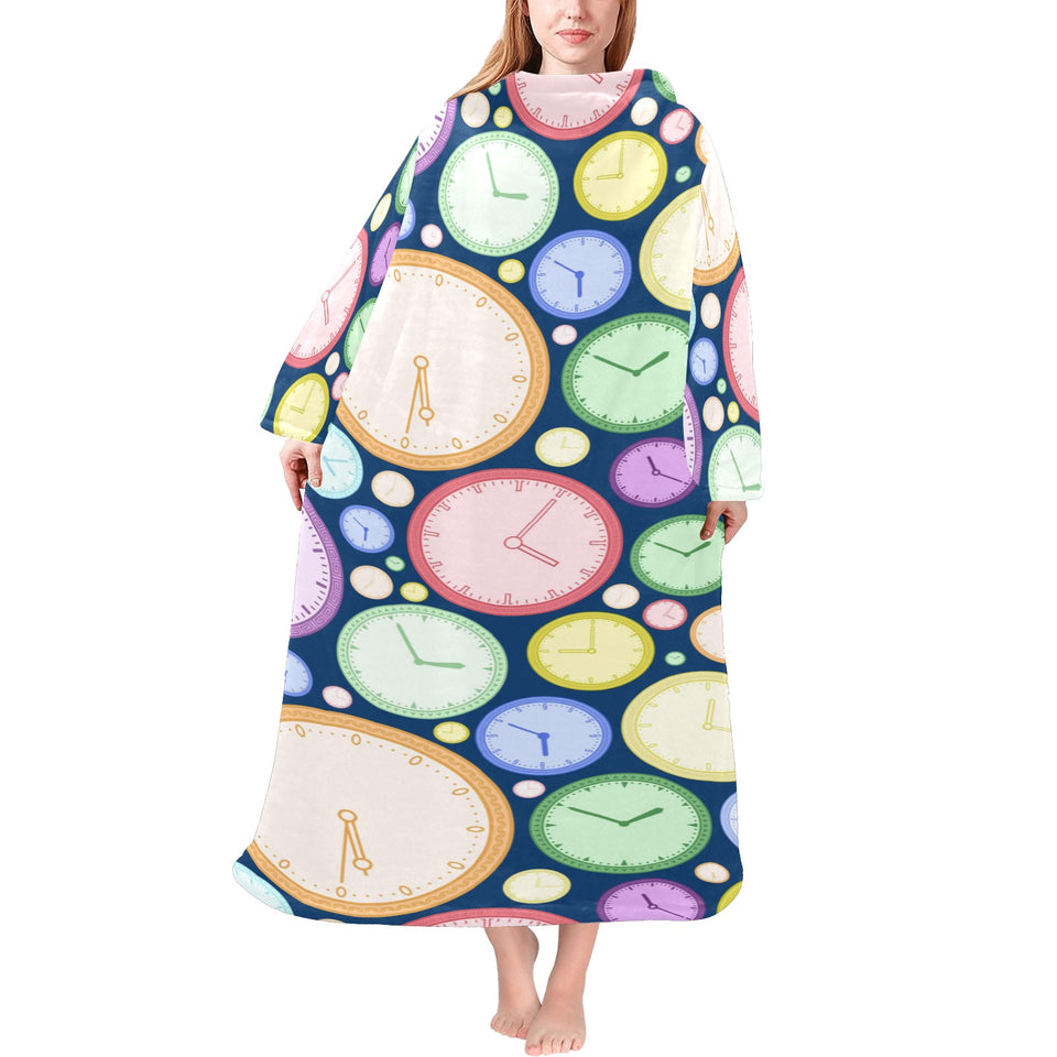 Colorful clock background Blanket Robe with Sleeves