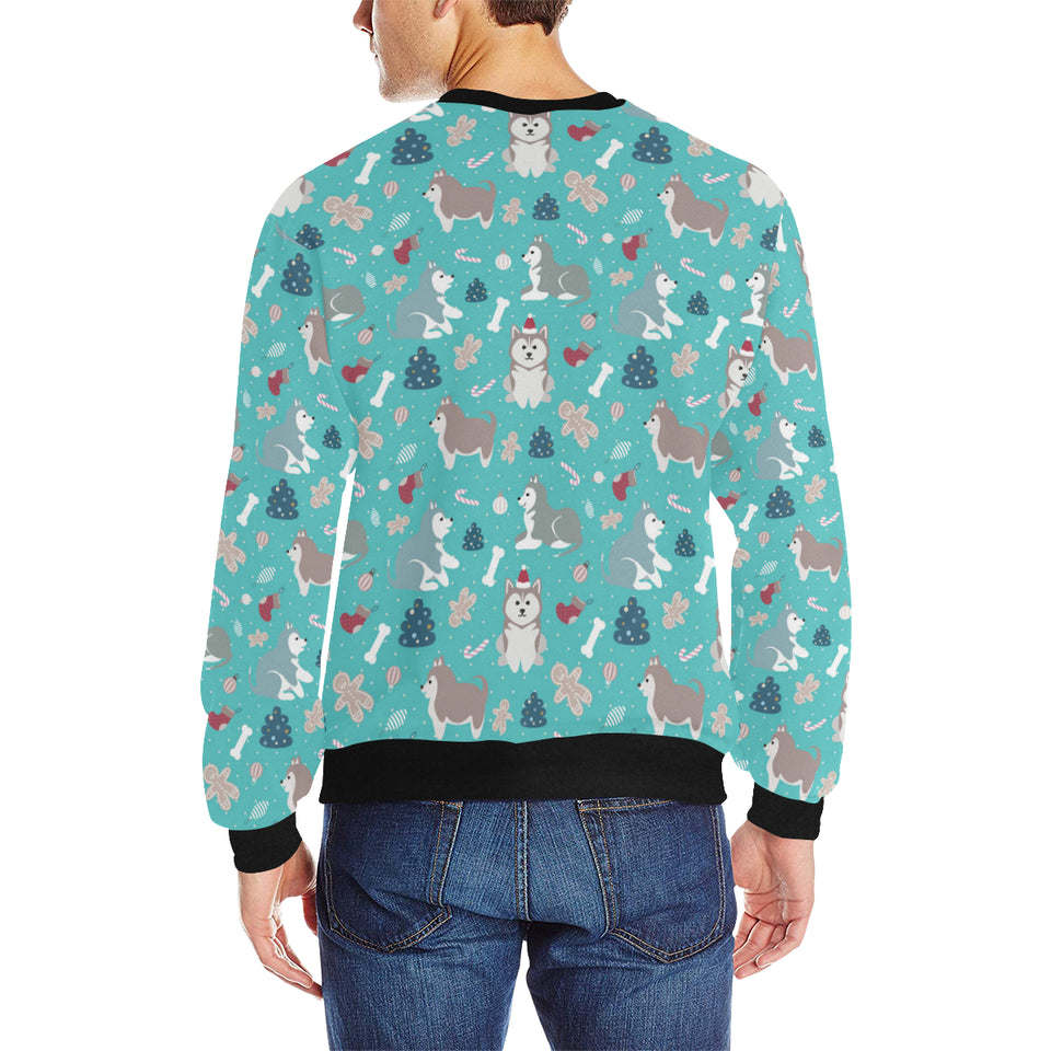 Christmas cute siberian husky puppie pattern Men's Crew Neck Sweatshirt