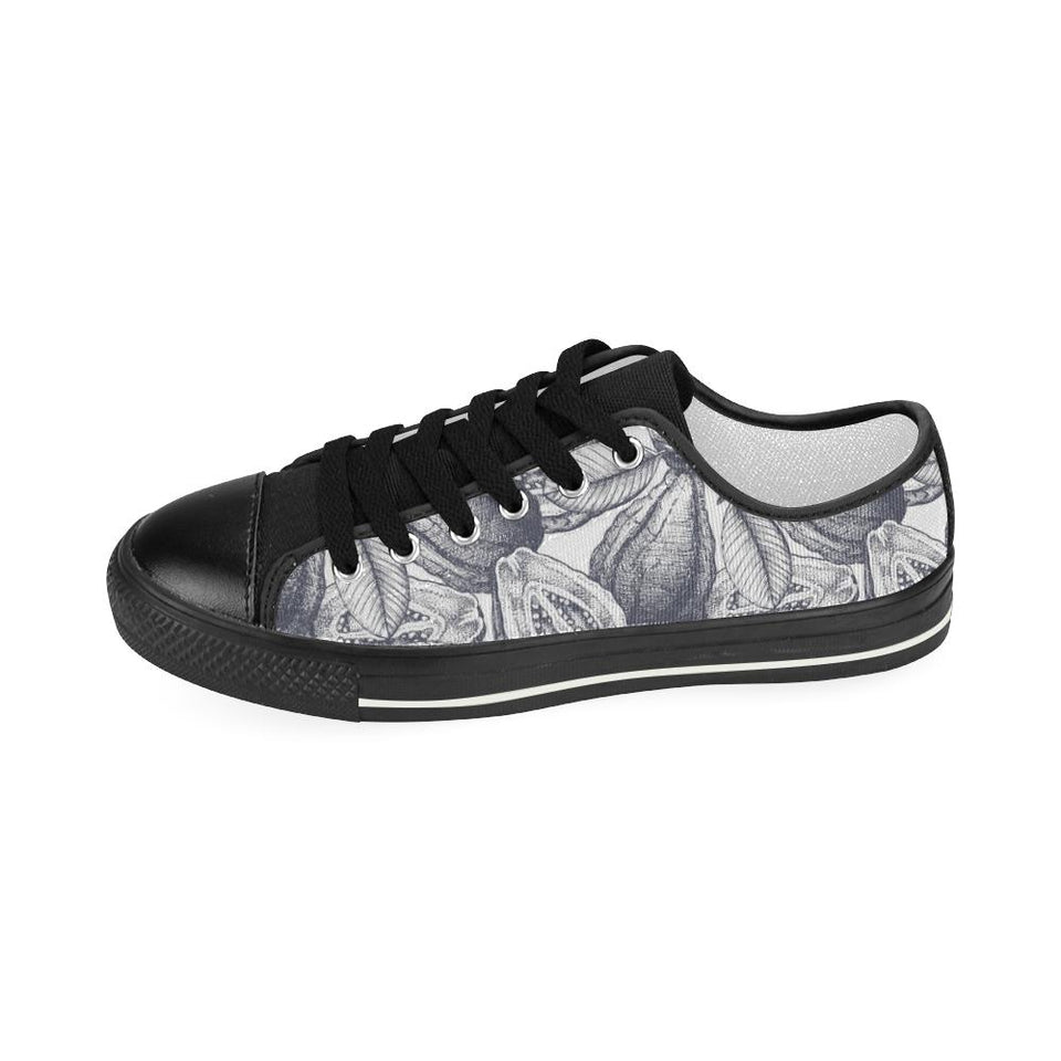 Guava tropical hand drawn pattern Kids' Boys' Girls' Low Top Canvas Shoes Black