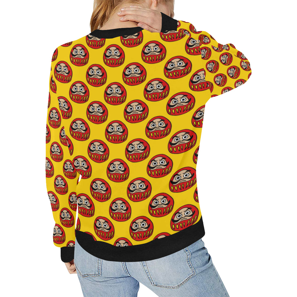 Daruma japanese wooden doll yellow background Women's Crew Neck Sweatshirt