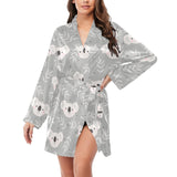 Cute koala leaves pattern Women's Long Sleeve Belted Night Robe