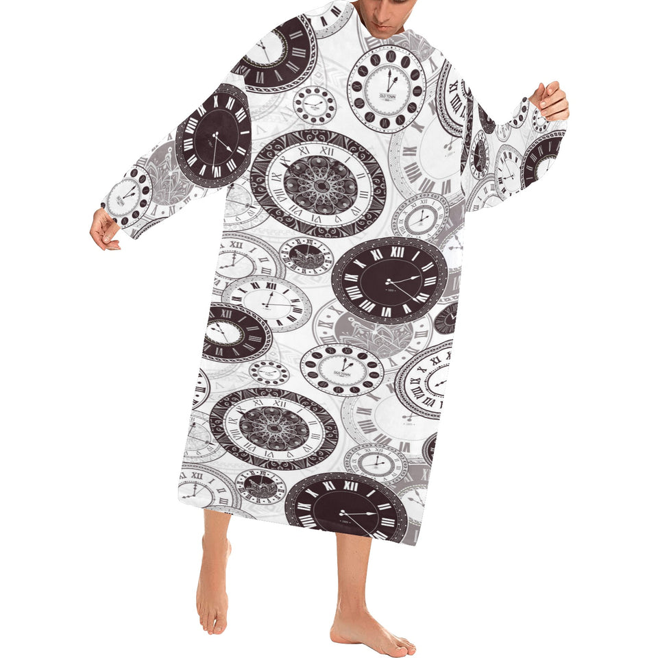 Classic vintage clock pattern Blanket Robe with Sleeves