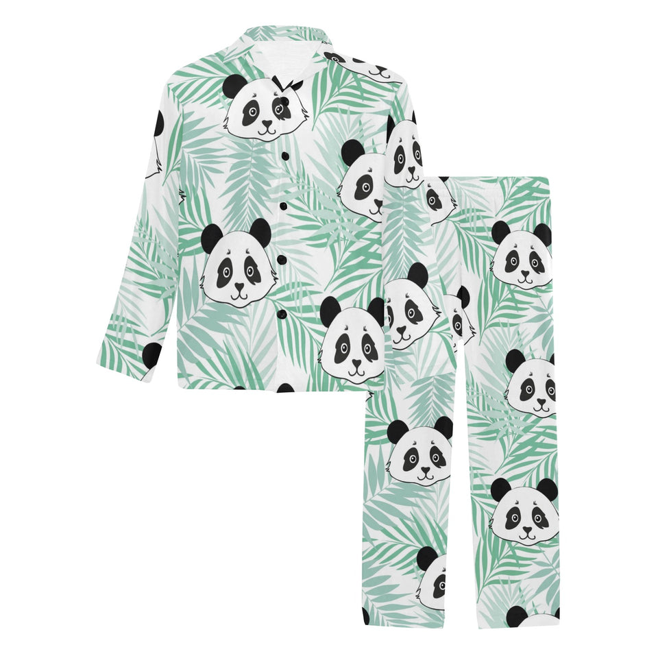 Panda pattern tropical leaves background Men's Long Pajama Set