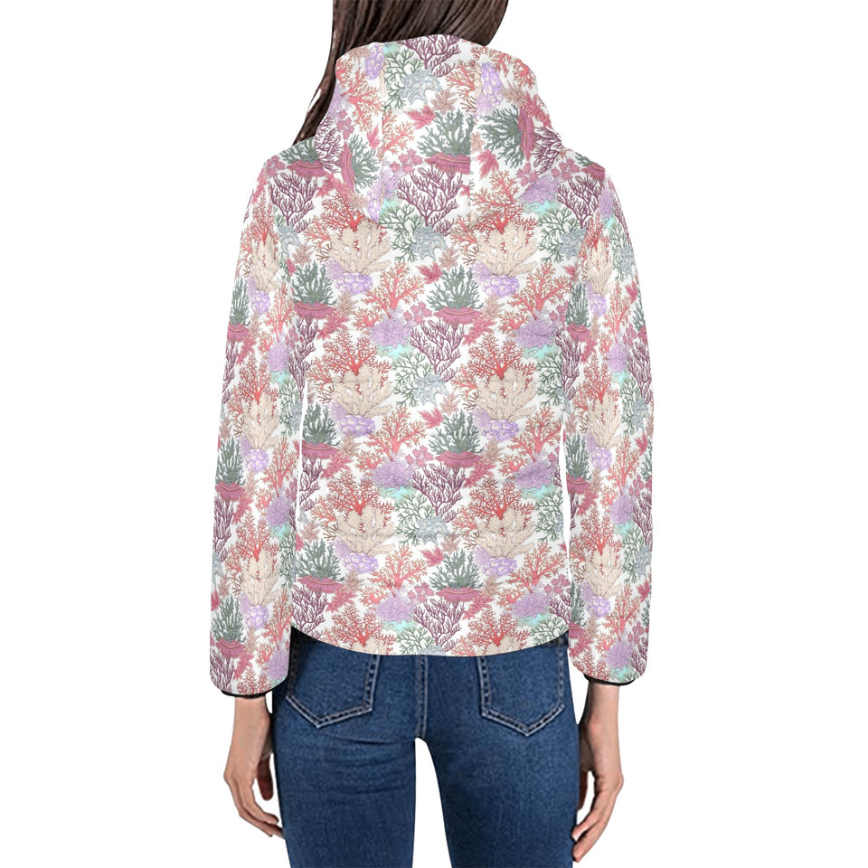 Coral Reef Pattern Print Design 03 Women's Padded Hooded Jacket