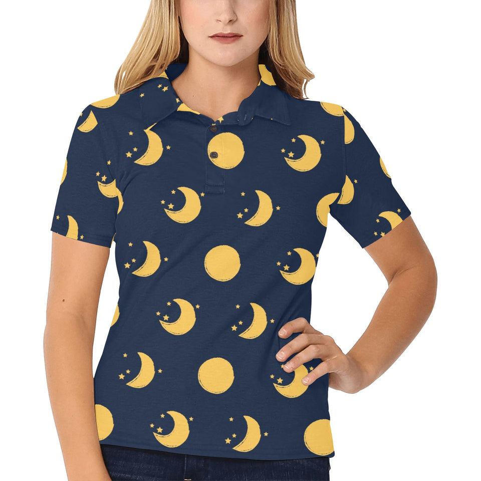 Moon star pattern Women's All Over Print Polo Shirt
