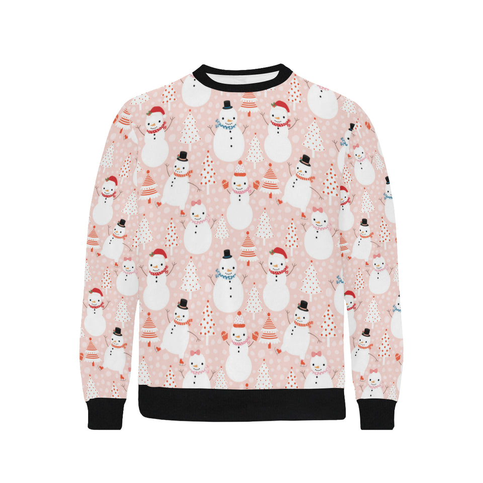 Cute snowman christmas tree snowpink background Men's Crew Neck Sweatshirt