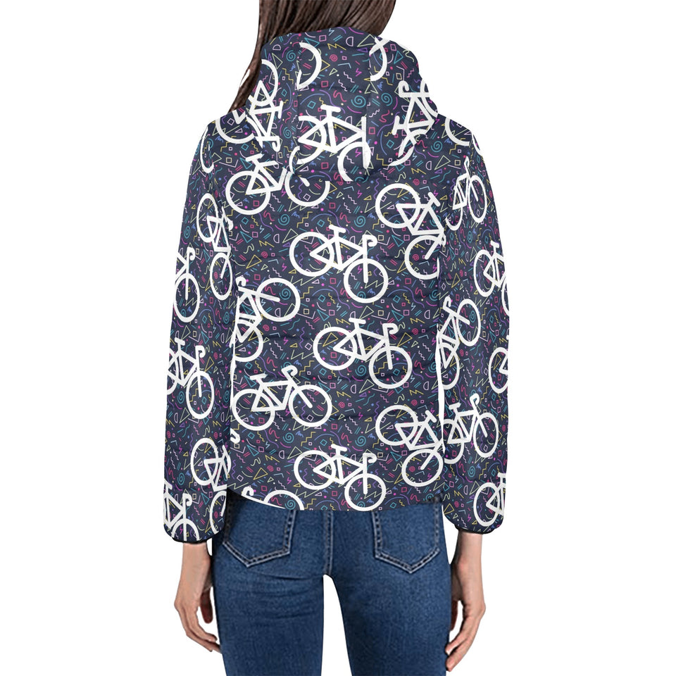 Bicycle Pattern Print Design 03 Women's Padded Hooded Jacket