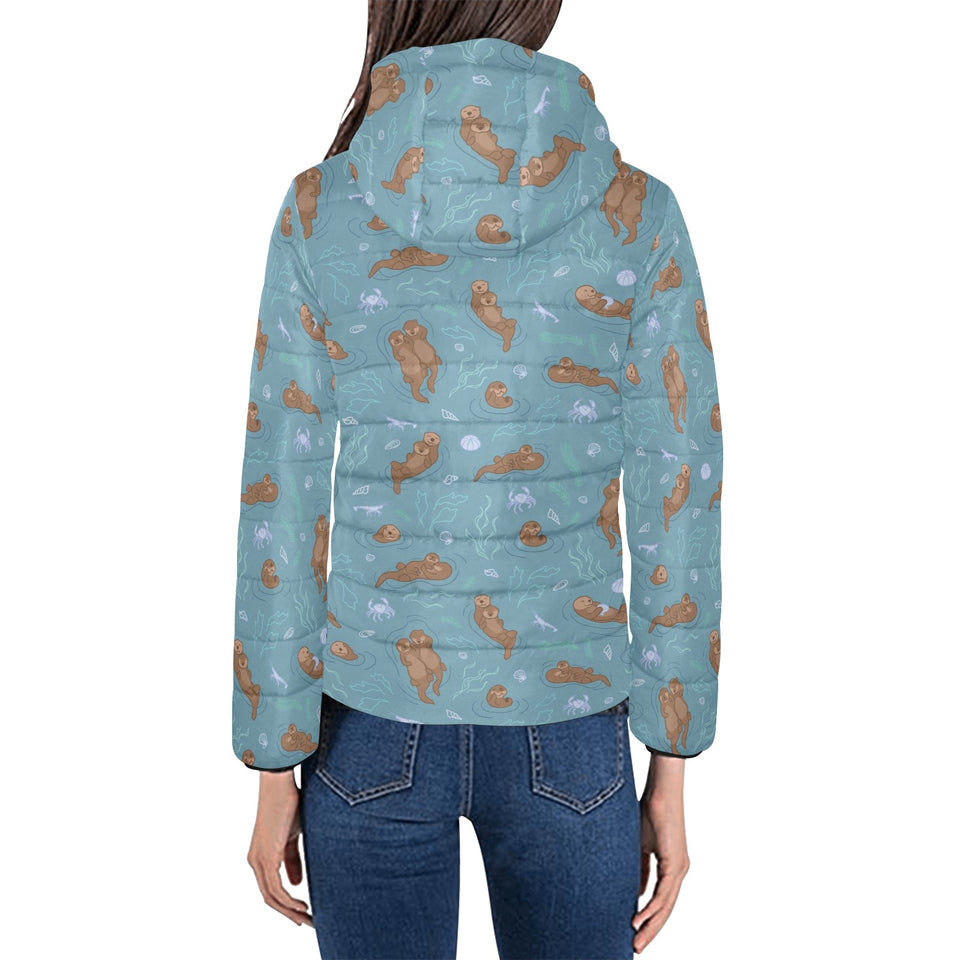 Sea otters pattern Women's Padded Hooded Jacket