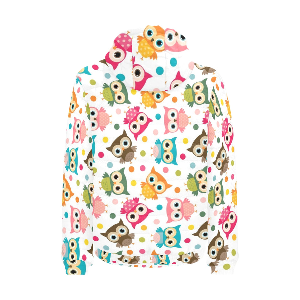 Color cute owl pattern Men's Padded Hooded Jacket