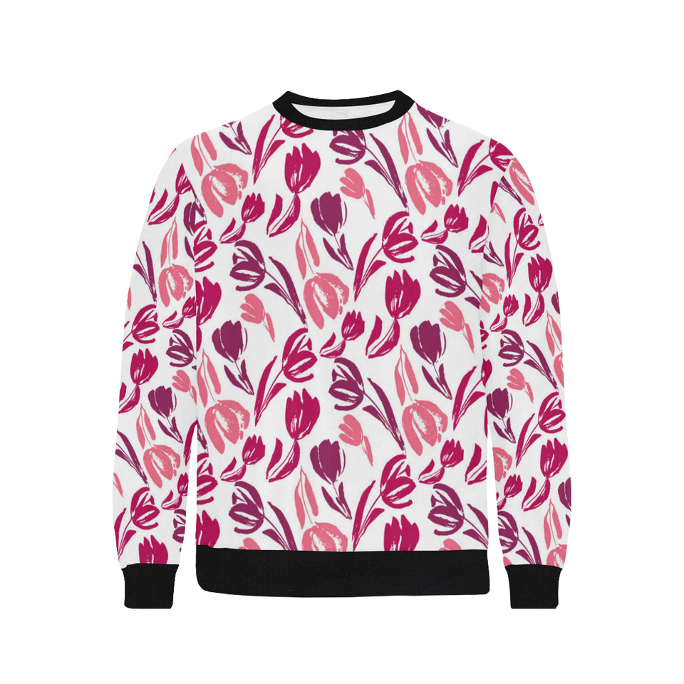 pink sketch tulip pattern Men's Crew Neck Sweatshirt