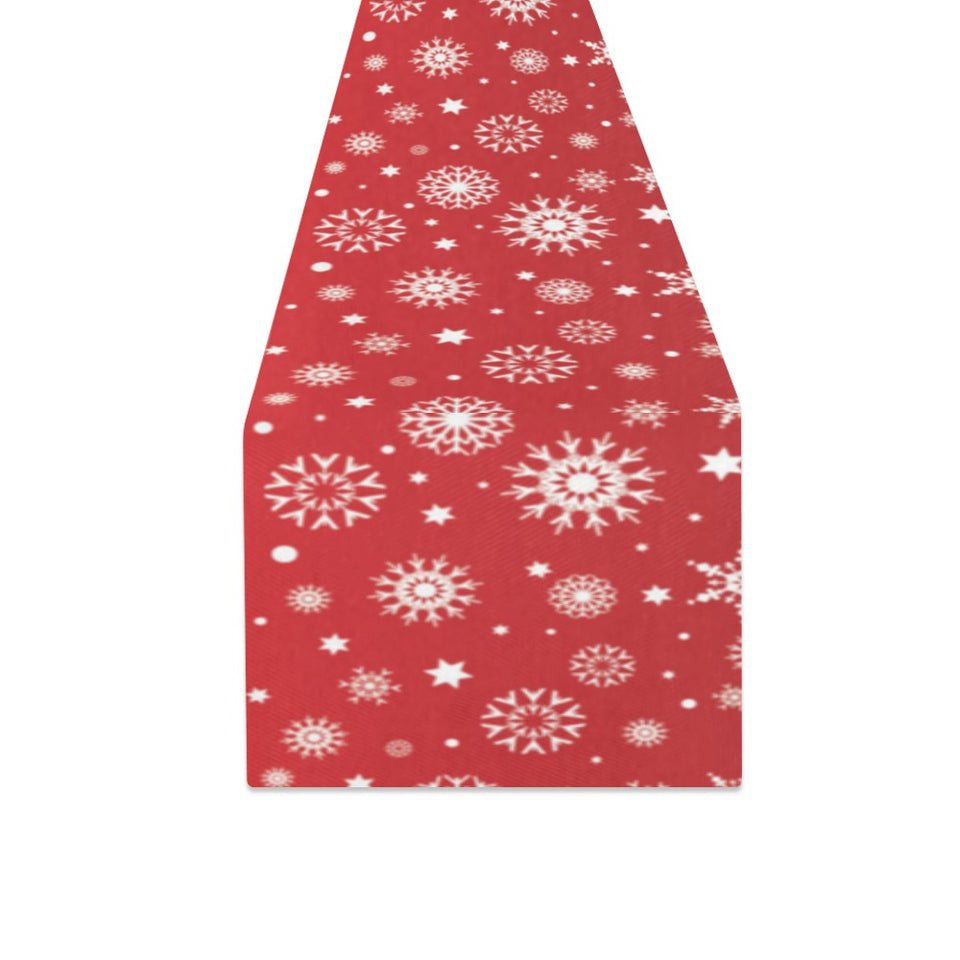 Snowflake pattern red background Table Runner