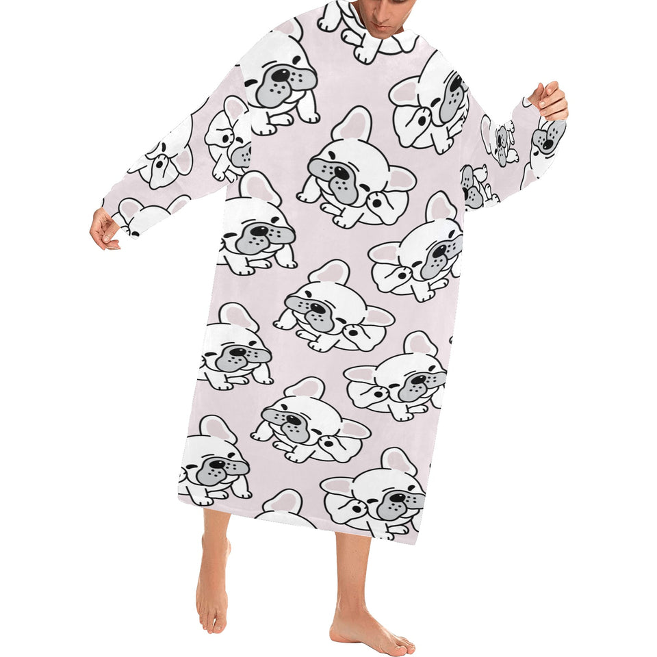 Cute french bulldog pattern Blanket Robe with Sleeves