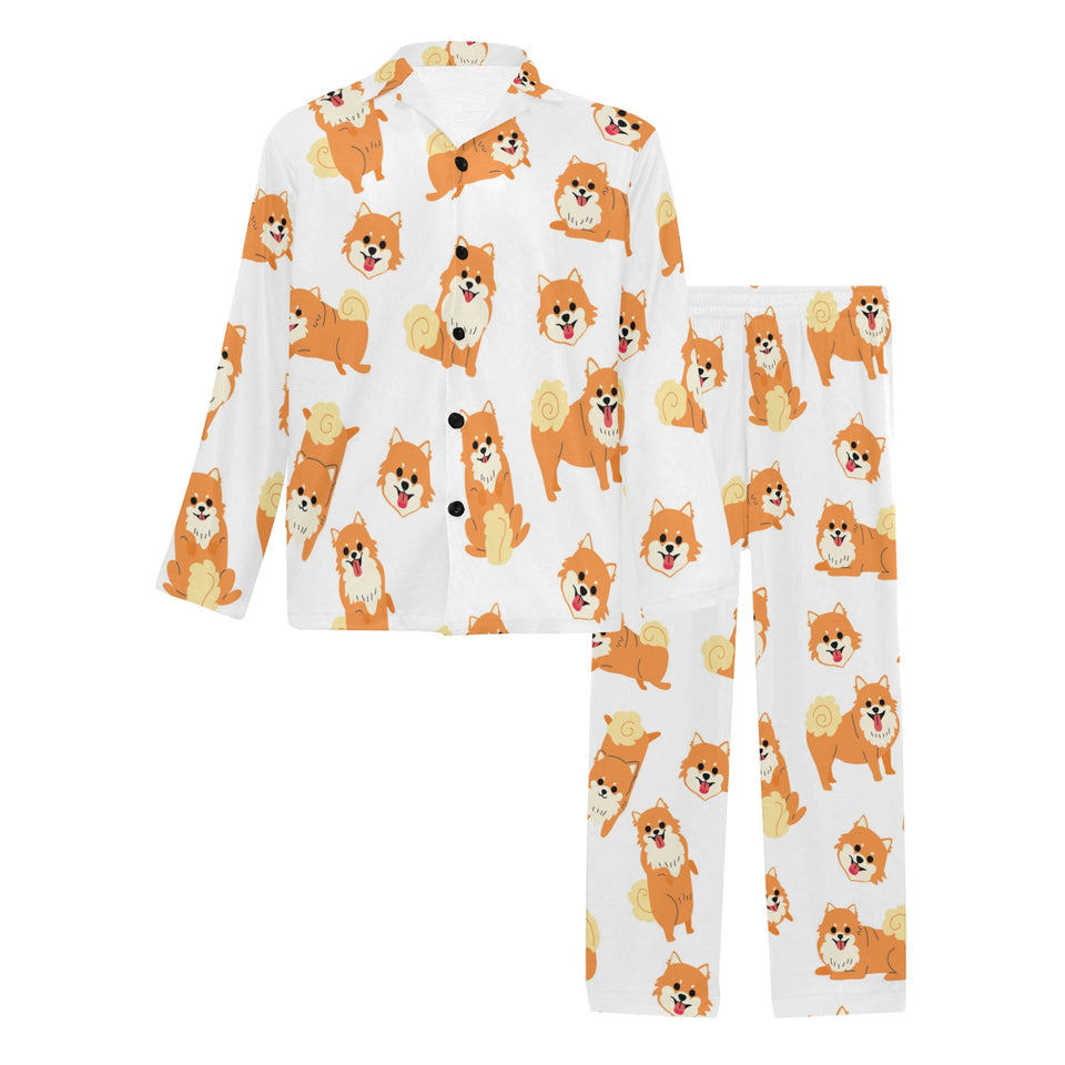 Brown pomeranian pattern Men's Long Pajama Set