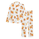Brown pomeranian pattern Men's Long Pajama Set