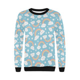 Cute rainbow clound star pattern blue background Women's Crew Neck Sweatshirt