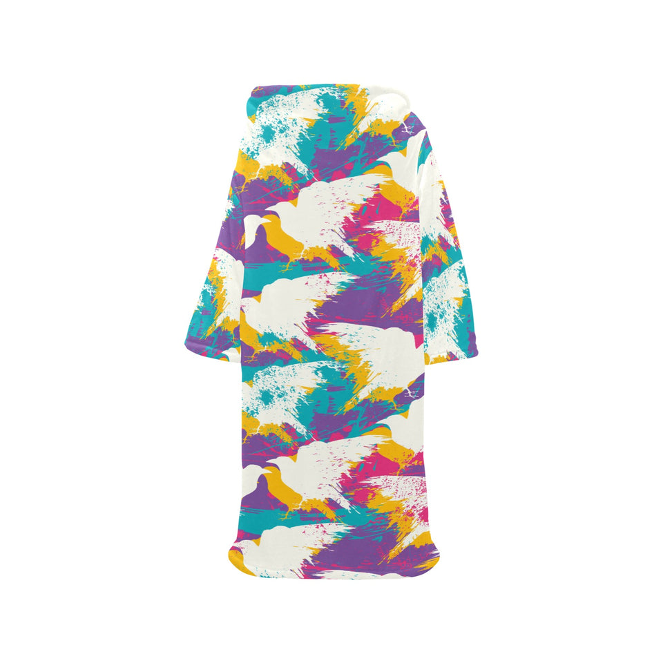 Colorful crow illustration pattern Blanket Robe with Sleeves