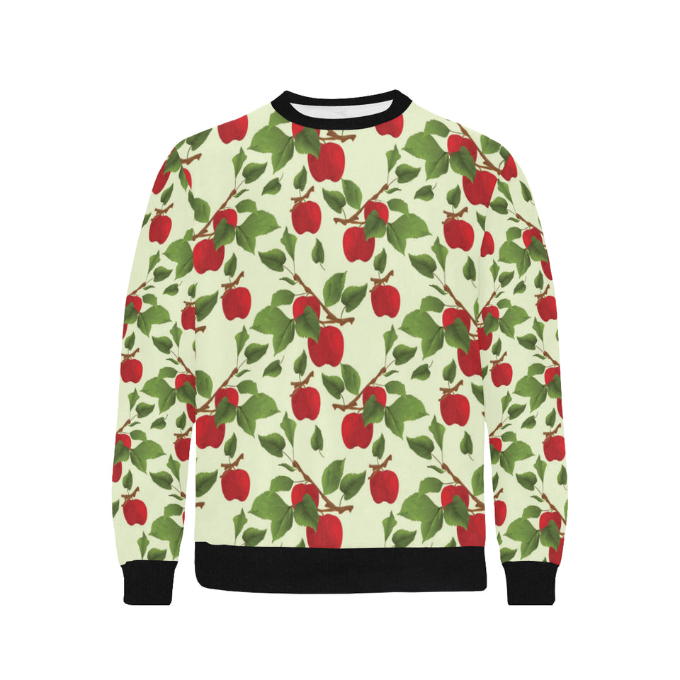 Red apples leaves pattern Men's Crew Neck Sweatshirt