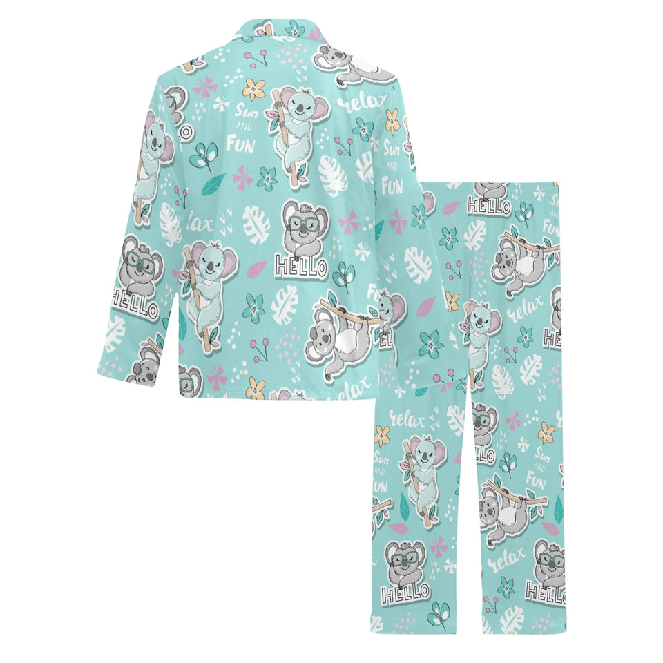 Cute koalas blue background pattern Men's Long Pajama Set