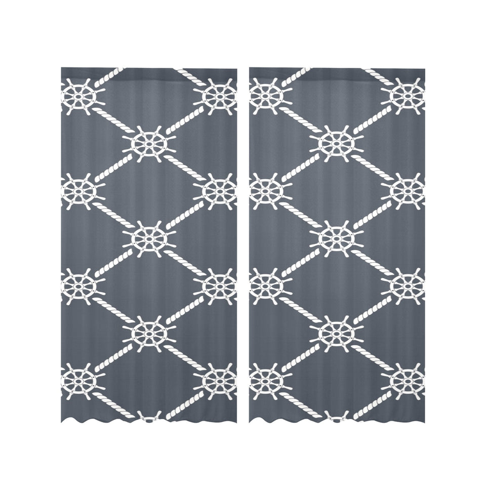 nautical steering wheel rope pattern Gauze Curtain