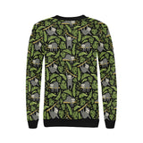 Cute sloths tropical palm leaves black background Women's Crew Neck Sweatshirt