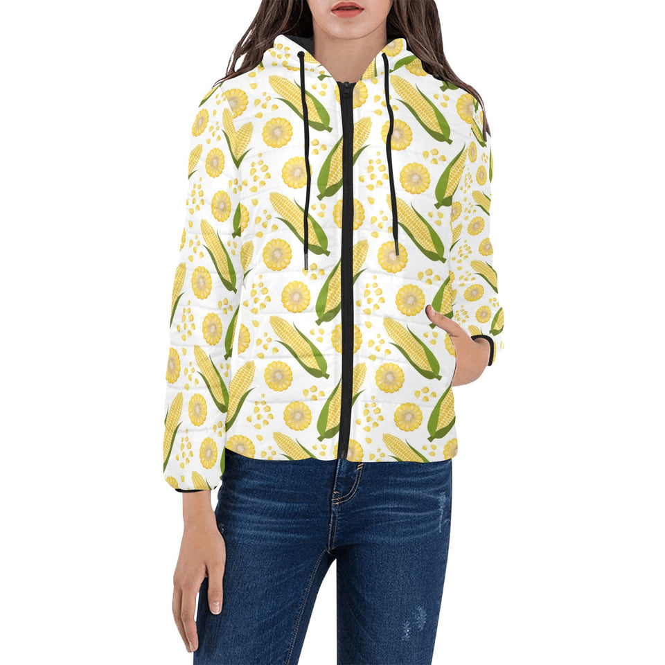 Corn Pattern Print Design 05 Women's Padded Hooded Jacket