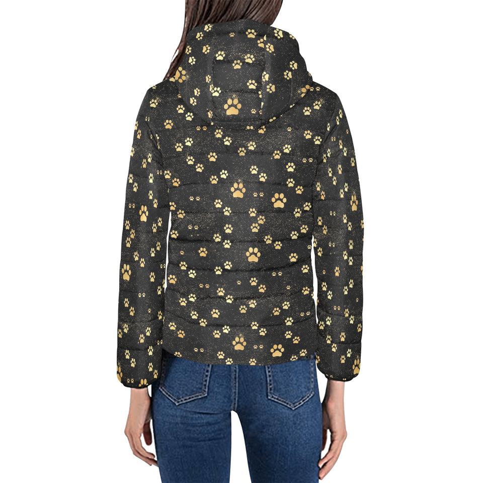 Dog Paws Pattern Print Design 05 Women's Padded Hooded Jacket