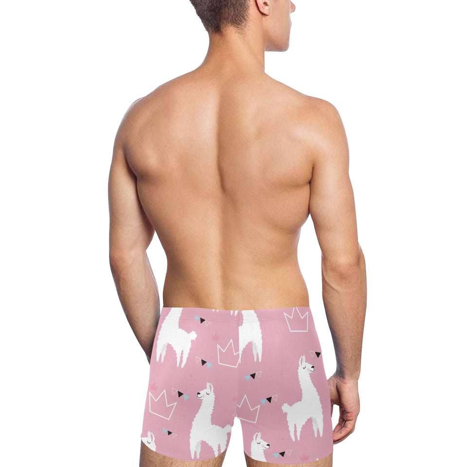Llama Alpaca pink background Men's Swimming Trunks