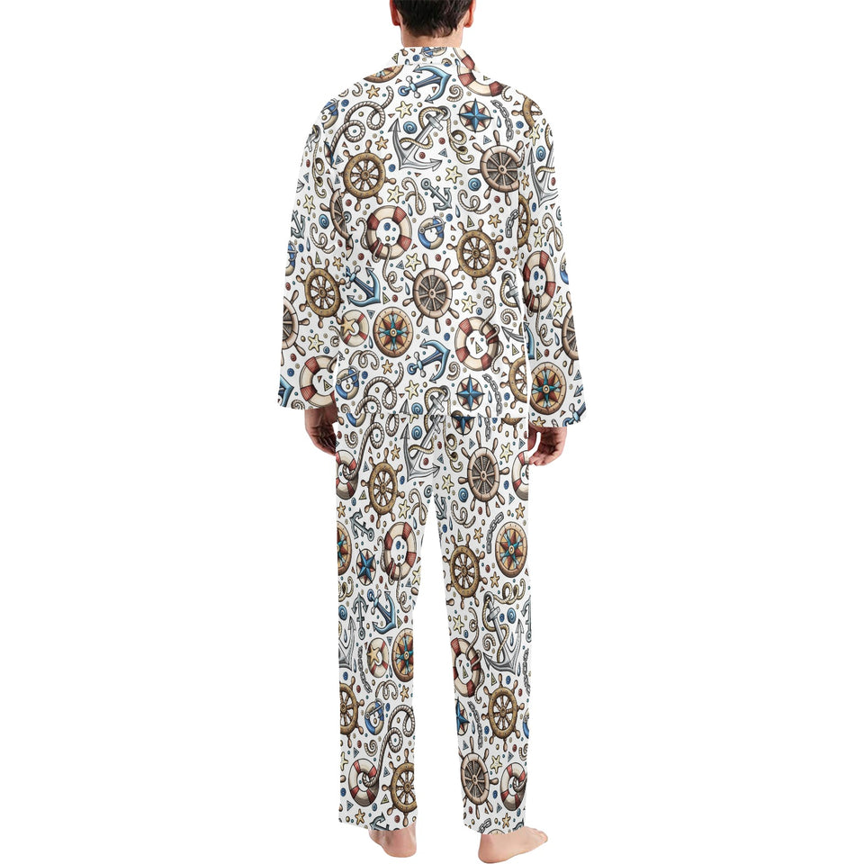 Cute nautical steering wheel anchor pattern Men's Long Pajama Set