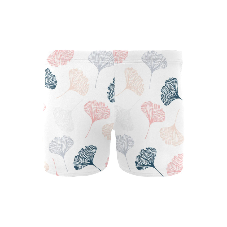 Black Gray Cream coral ginkgo leaves pattern Men's Swimming Trunks