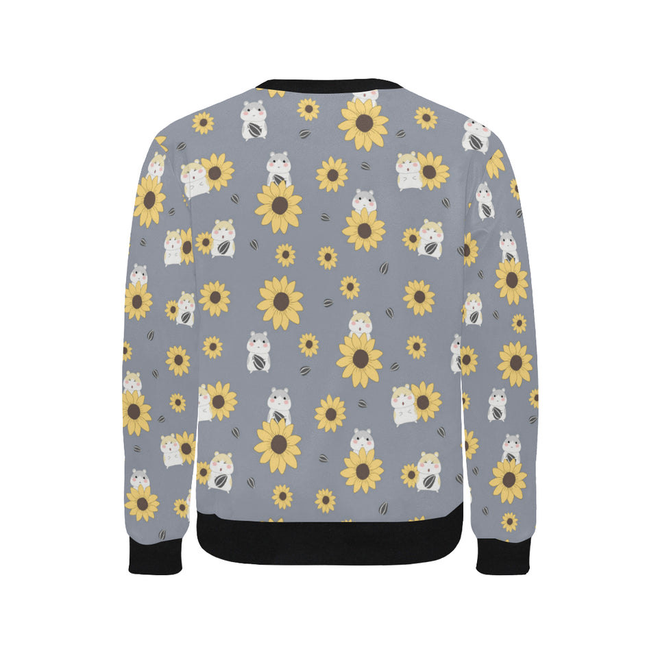Cute hamster sunflower pattern background Men's Crew Neck Sweatshirt