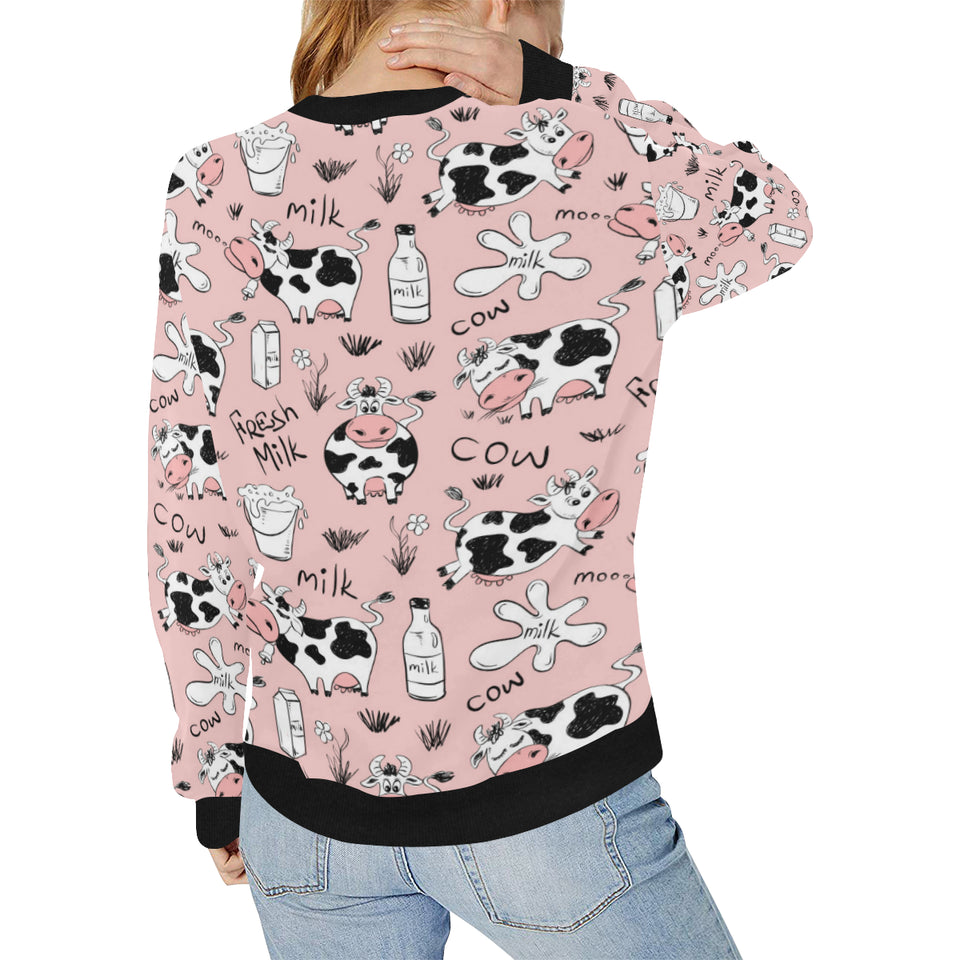Cows milk product pink background Women's Crew Neck Sweatshirt