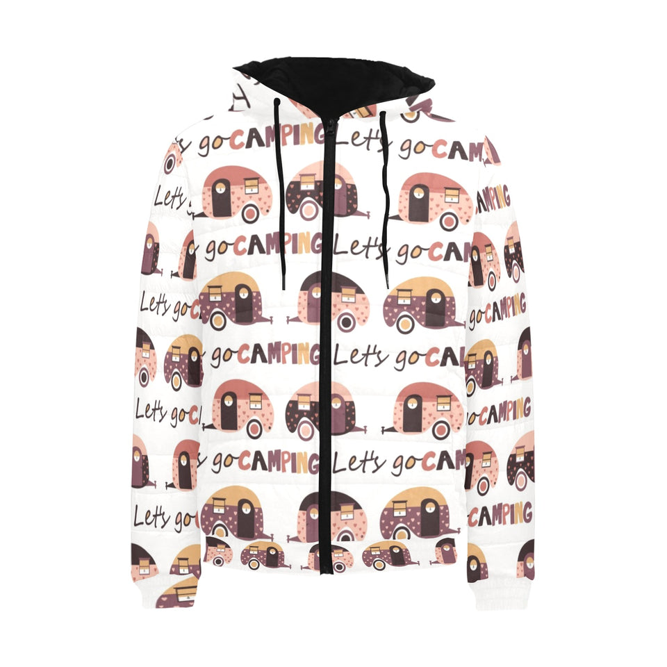 Camper Van Pattern Print Design 01 Men's Padded Hooded Jacket