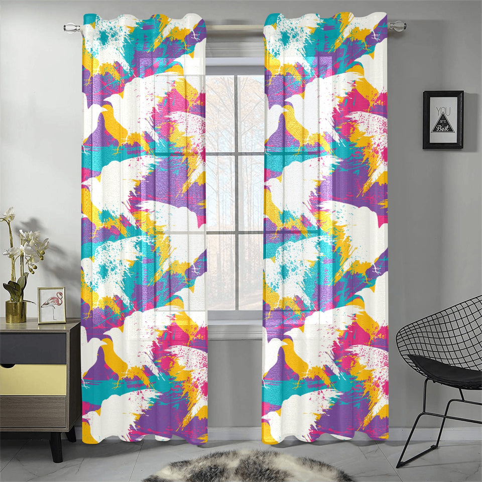 Colorful crow illustration pattern Gauze Curtain
