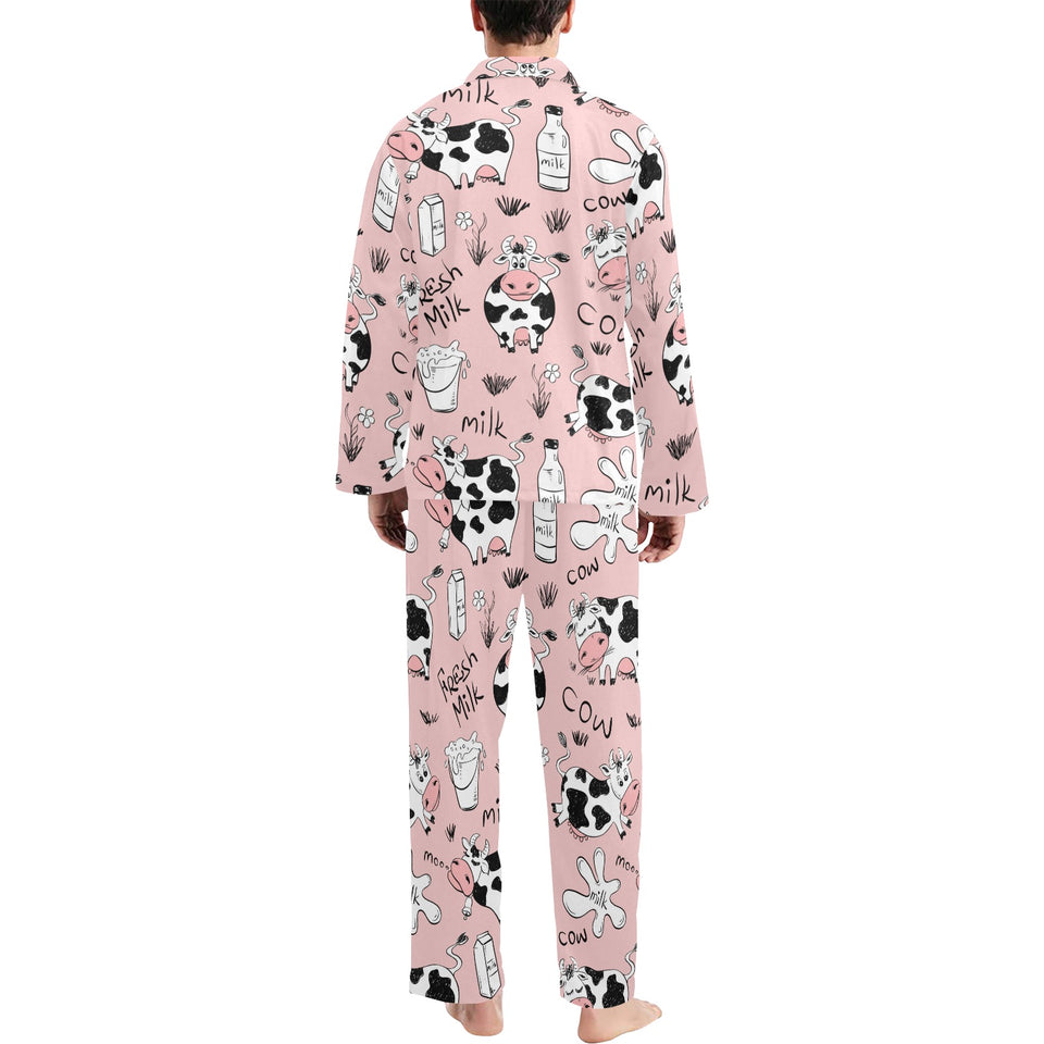 Cows milk product pink background Men's Long Pajama Set