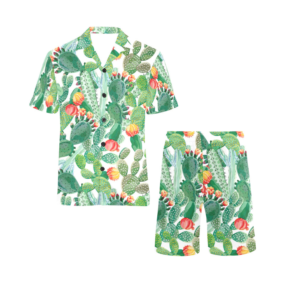 Cactus design pattern copy Men's V-Neck Short Pajama Set